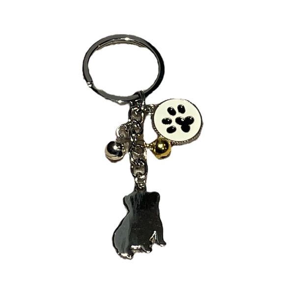 Pug and Bells Pet Keychain Silver Yellow - Picture 2 of 4
